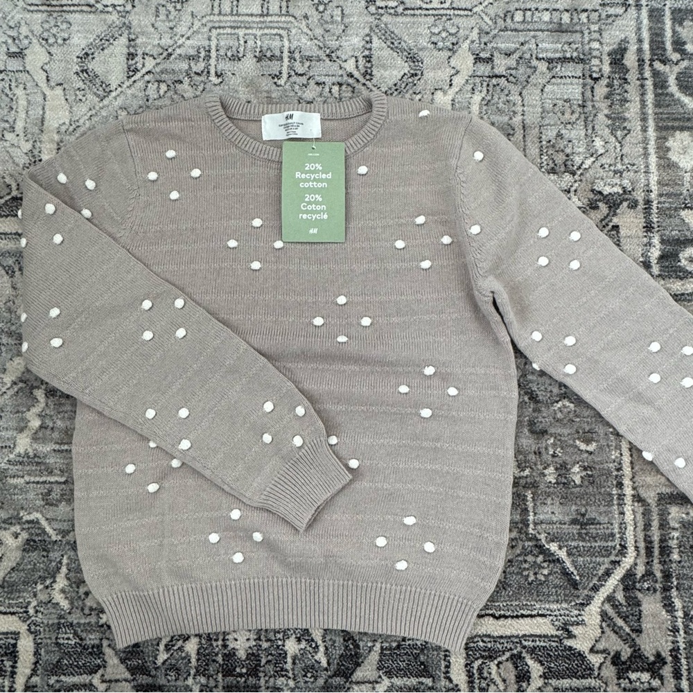 H&M Girls Knit Cotton Sweater with White Embroidered Accents
